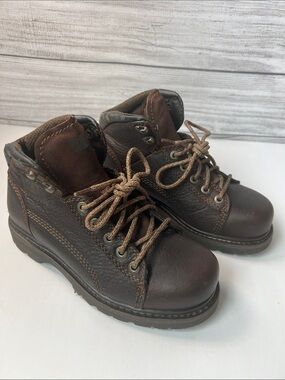 CAT Caterpillar Women’s 7 Brown Leather Safety Toe Work Boots ASTM EH I/75 C/75